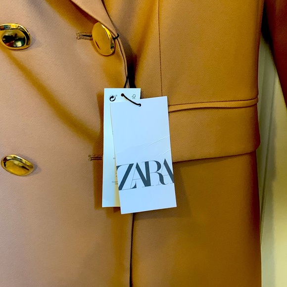 ZARA WOMENS LONG DOUBLE BREASTED BLAZER COLOR CAMEL SIZE M NWT - Picture 5 of 7